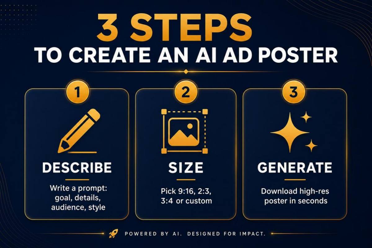 The PixExact 3-step workflow: Describe → Size → Generate