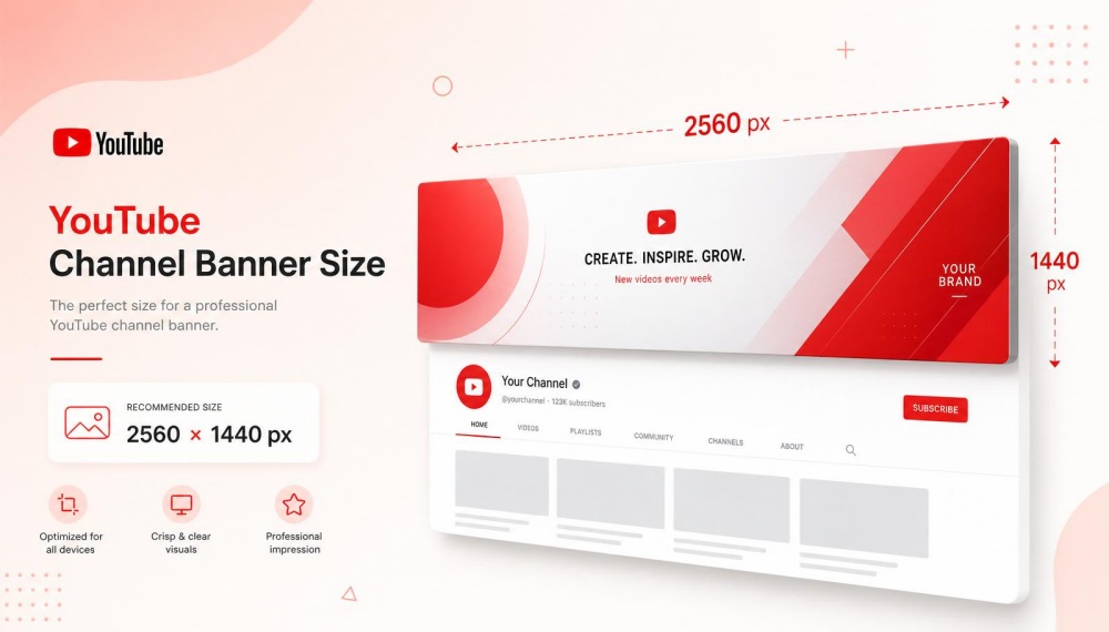 YouTube Banner Size Guide (2560×1440) + Safe Zone & AI Maker